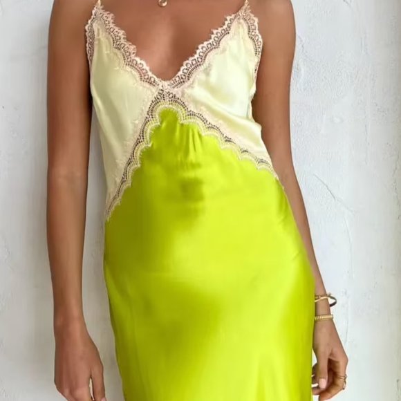 100% SILK | GINIA SADIE DRESS IN YELLOW/ELECTRIC LIME SIZE 8 - Picture 3 of 4